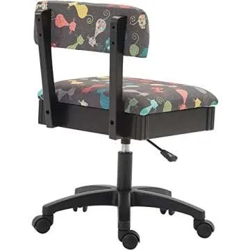 Arrow Sewing HCAT Adjustable Height Hydraulic Sewing and Craft Chair with Under Seat Storage and Printed Fabric, Black Cat Fabric