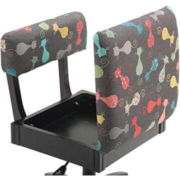 Arrow Sewing HCAT Adjustable Height Hydraulic Sewing and Craft Chair with Under Seat Storage and Printed Fabric, Black Cat Fabric