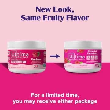 Ultima Replenisher Daily Electrolyte Powder Drink Mix – Raspberry, 30 Servings – Hydration Powde...
