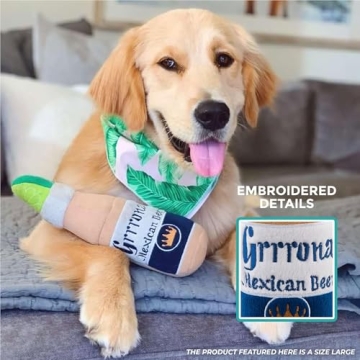 Haute Diggity Dog Grrrona Beer Bottle, Plush Designer Dog Toys with Interactive Squeaker, Stimulating Pet Enrichment, Machine-Washable & Safe Materials for All Breeds, Size Medium