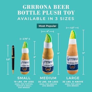 Haute Diggity Dog Grrrona Beer Bottle, Plush Designer Dog Toys with Interactive Squeaker, Stimulating Pet Enrichment, Machine-Washable & Safe Materials for All Breeds, Size Medium