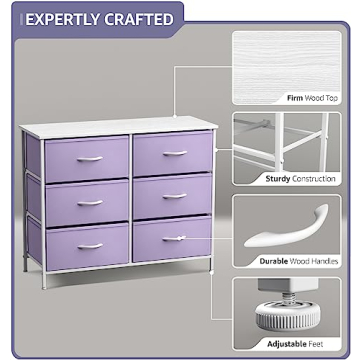 Sorbus 6-Drawer Pastel Purple Dresser for Kids