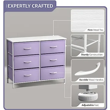 Sorbus 6-Drawer Pastel Purple Dresser for Kids