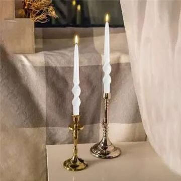 Gedengni White Candle Sticks Tapered Candles,9 Inches Short Twisted Candlesticks Spiral Taper Candle Dinner Twirl Candles for Home Dinner Wedding Party Decoration,3D-White