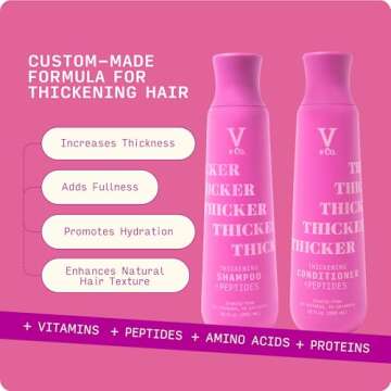 V&Co. Beauty Thickening Hair Shampoo & Conditioner Set (12 Oz. Each) with Peptide Technology, Biotin...