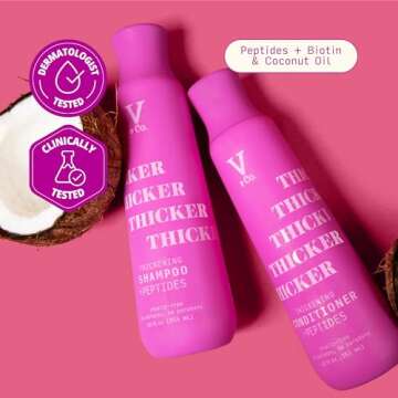 V&Co. Beauty Thickening Hair Shampoo & Conditioner Set (12 Oz. Each) with Peptide Technology, Biotin and Coconut Oil, Sulfate Free Shampoo & All Natural Conditioner for Thickening Hair, Builds Density