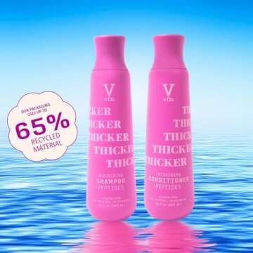 V&Co. Beauty Thickening Hair Shampoo & Conditioner Set (12 Oz. Each) with Peptide Technology, Biotin and Coconut Oil, Sulfate Free Shampoo & All Natural Conditioner for Thickening Hair, Builds Density
