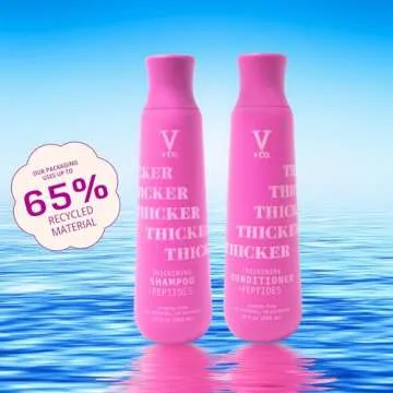 V&Co. Beauty Thickening Hair Shampoo & Conditioner Set (12 Oz. Each) with Peptide Technology, Biotin and Coconut Oil, Sulfate Free Shampoo & All Natural Conditioner for Thickening Hair, Builds Density