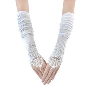 JISEN Women 20s Satin gloves Formal Bridal Banquet Party Wedding Opera Colorful Mitten Fingerless 15...