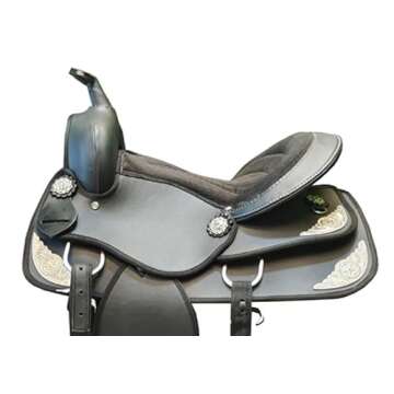 Supreme Series Synthetic Western Barrel Racing Horse Saddle Light Weight Horse Saddle All Accessory Included (Brown, 16 Inches) (16 Inches, Black)
