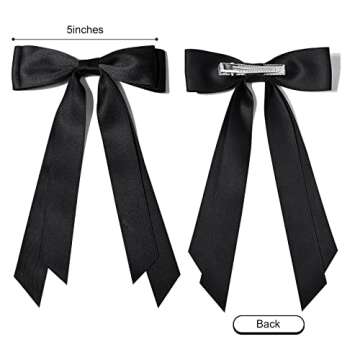 2PCS Silky Satin Hair Bows Hair Clip Black Hair Ribbon Ponytail Holder Accessories Slides Metal Clips Hair Bow for Women Girls Toddlers Teens Kids