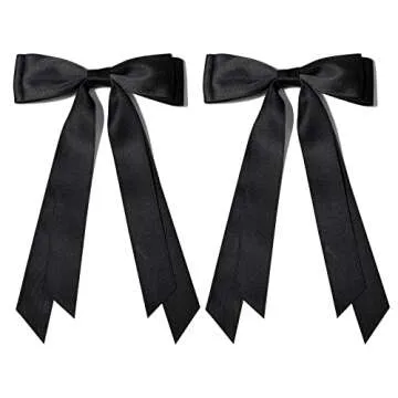 2PCS Silky Satin Hair Bows Hair Clip Black Hair Ribbon Ponytail Holder Accessories Slides Metal Clips Hair Bow for Women Girls Toddlers Teens Kids
