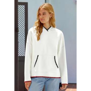 MEROKEETY Women's 2024 Casual Long Sleeve Hoodies Fall Loose Pullover Sweatshirts Tops with Pockets, White, L