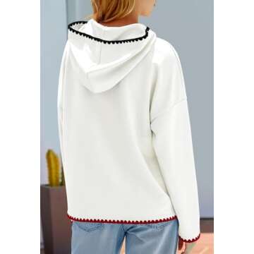 MEROKEETY Women's 2024 Casual Long Sleeve Hoodies Fall Loose Pullover Sweatshirts Tops with Pockets, White, L