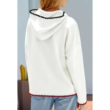 MEROKEETY Women's 2024 Casual Long Sleeve Hoodies Fall Loose Pullover Sweatshirts Tops with Pockets, White, L