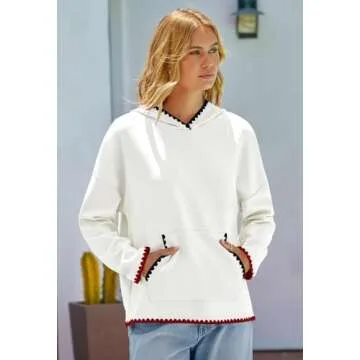 MEROKEETY Women's 2024 Casual Long Sleeve Hoodies Fall Loose Pullover Sweatshirts Tops with Pockets, White, L