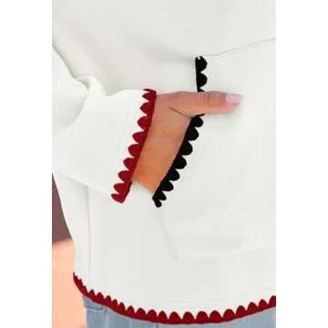 MEROKEETY Women's 2024 Casual Long Sleeve Hoodies Fall Loose Pullover Sweatshirts Tops with Pockets, White, L