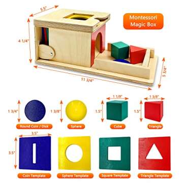 Templeton Montessori Wooden Shape Sorter & Object Permanence Toy with New Stay-Put Swappable Shape T...