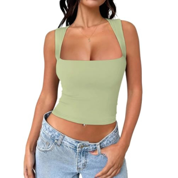 REORIA Women's Sexy Square Neck Crop Top - Comfort Meets Style for Going Out