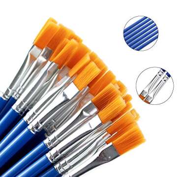 Hslife 120 Pcs Blue Handle Paint Brushes, Paint Brushes Kits Set, Nylon Flat Paint Brushes, Oil Watercolor Artist Painting Brushes