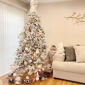 Fraser Hill Farm 6.5-Ft. Mountain Pine Flocked Artificial Christmas Tree with White Incandescent Sma...