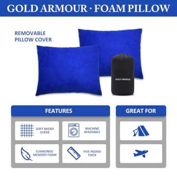 Gold Armour Camping Pillow - Backpacking and Travel Pillow for Sleeping and Traveling - Compressible...