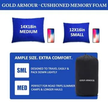 Gold Armour Camping Pillow - Backpacking and Travel Pillow for Sleeping and Traveling - Compressible Memory Foam Travel Pillow - Essential Camping Accessories Gear (Small 12 x 16in, Blue)