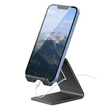 ToBeoneer Phone Stand, Aluminum Phone Holder for iPhone 16 15 14 13 12 11 X 8 7 6 Plus 5, Tablet, Samsung, Huawei, Suitable for All Smartphones, Adding a Touch of Style to Your Office Decor, Black