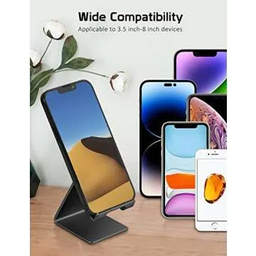 ToBeoneer Phone Stand, Aluminum Phone Holder for iPhone 16 15 14 13 12 11 X 8 7 6 Plus 5, Tablet, Samsung, Huawei, Suitable for All Smartphones, Adding a Touch of Style to Your Office Decor, Black