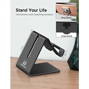 ToBeoneer Phone Stand, Aluminum Phone Holder for iPhone 16 15 14 13 12 11 X 8 7 6 Plus 5, Tablet, Samsung, Huawei, Suitable for All Smartphones, Adding a Touch of Style to Your Office Decor, Black