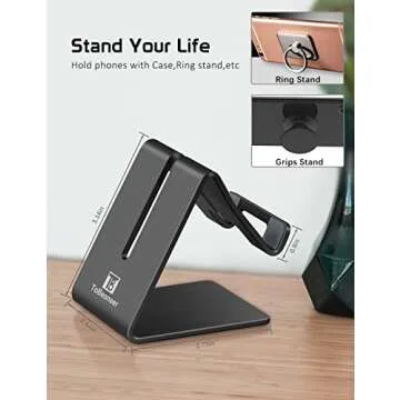 ToBeoneer Phone Stand, Aluminum Phone Holder for iPhone 16 15 14 13 12 11 X 8 7 6 Plus 5, Tablet, Samsung, Huawei, Suitable for All Smartphones, Adding a Touch of Style to Your Office Decor, Black