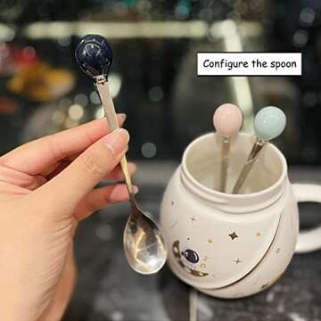 DRAMLOR Cute Ceramic Astronaut Mug, 15OZ Kawaii Astronaut Mug Space Coffee Mug with Lid and Spoon, Cute Cups Kawaii Coffee Cup with Box for Children, Friends and Family (Pink)