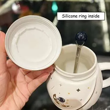 Cute Astronaut Mug with Lid and Spoon for Gift Giving
