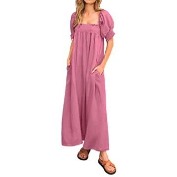 KIRUNDO Women 2025 Summer Maxi Dress Casual Loose Puff Sleeve Square Neck Maternity Flowy Long Beach...
