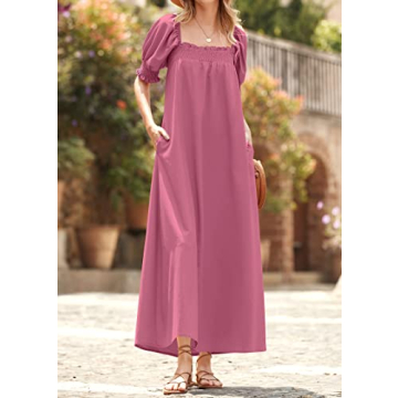 KIRUNDO Summer Maxi Dress with Pockets and Puff Sleeves