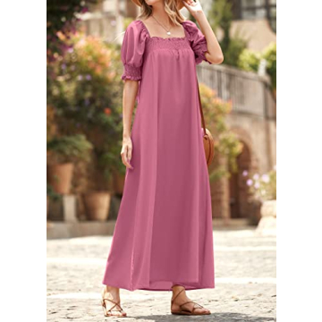 KIRUNDO Summer Maxi Dress with Pockets and Puff Sleeves