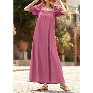 KIRUNDO Summer Maxi Dress with Pockets and Puff Sleeves