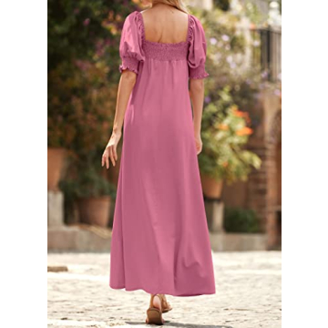 KIRUNDO Summer Maxi Dress with Pockets and Puff Sleeves