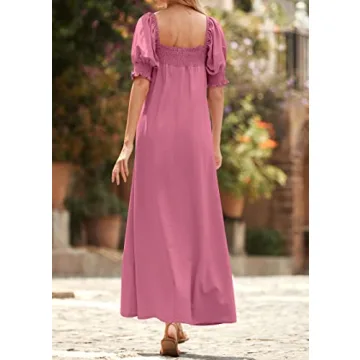 KIRUNDO Summer Maxi Dress with Pockets and Puff Sleeves