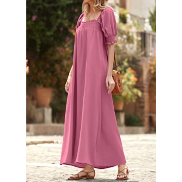 KIRUNDO Summer Maxi Dress with Pockets and Puff Sleeves