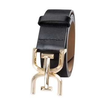 Sam Edelman Women's Double-E Logo Plaque Buckle Jean and Trouser Belt, Black, Small