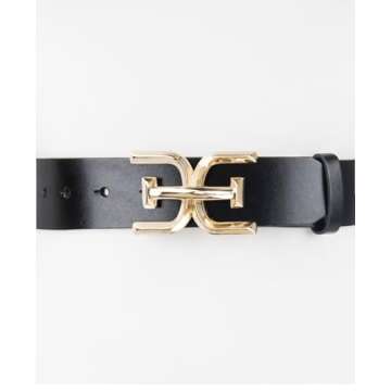 Sam Edelman Women's Double-E Logo Plaque Buckle Jean and Trouser Belt, Black, Small