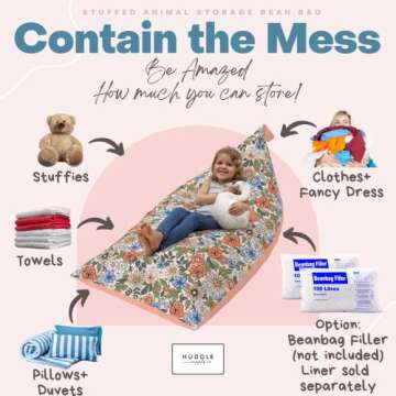 HUDDLE Original Stuffed Animal Bean Bag Storage for Kids