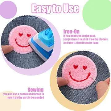 24 Pieces Smile Face Patch Sew on Iron on Patch Valentines Decorative Dress Towel Cloth Happy Face Patch Clothes Sewing Decorating DIY Craft Applique Patch for Decoration(Heart Style,Pink)