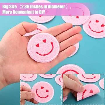 24 Pieces Smile Face Patch Sew on Iron on Patch Valentines Decorative Dress Towel Cloth Happy Face Patch Clothes Sewing Decorating DIY Craft Applique Patch for Decoration(Heart Style,Pink)