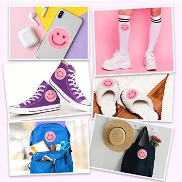 24 Pieces Smile Face Patch Sew on Iron on Patch Valentines Decorative Dress Towel Cloth Happy Face Patch Clothes Sewing Decorating DIY Craft Applique Patch for Decoration(Heart Style,Pink)