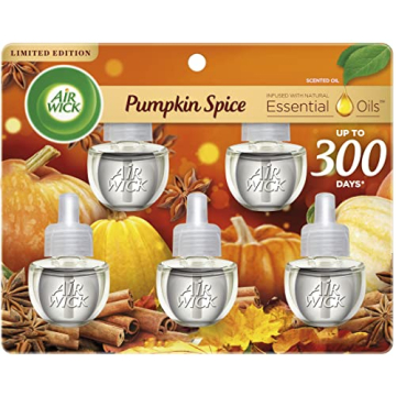 Air Wick Plug in Scented Oil Refill, 5 ct, Pumpkin Spice, Air Freshener, Essential Oils, Fall Scent,...
