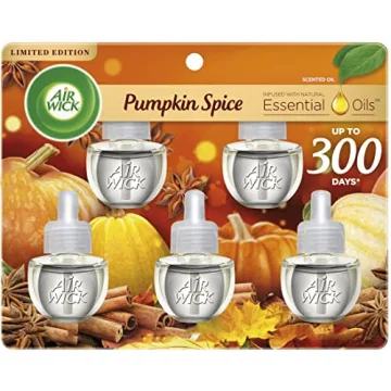 Air Wick Plug in Scented Oil Refill, 5 ct, Pumpkin Spice, Air Freshener, Essential Oils, Fall Scent,...
