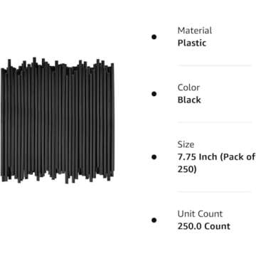 EHH Disposable Drinking Straws 7.4 Inches Long - Standard Size (black, 250)