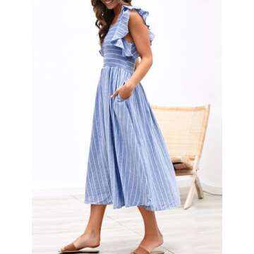 Stylish Miessial Women's Summer Striped Linen Midi Dress